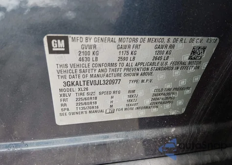 2018 GMC Terrain Sle z USA, uszkodzony, nr VIN 3GKALTEV0JL320977